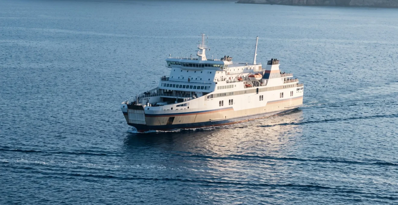 Ferry moderne de transport de passagers et véhicules naviguant en mer Méditerranée entre la France et la Corse